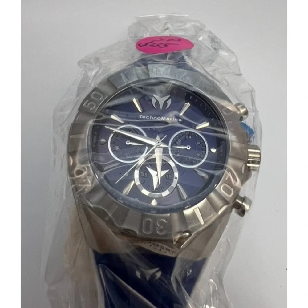 #W043TechnoMarine Cruise TM-121139 Chronograph Mens 45mm Blue Dive Watch New Tag